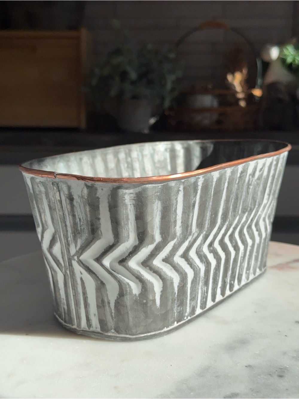 Galvanized Chevron Metal Planter Bowl